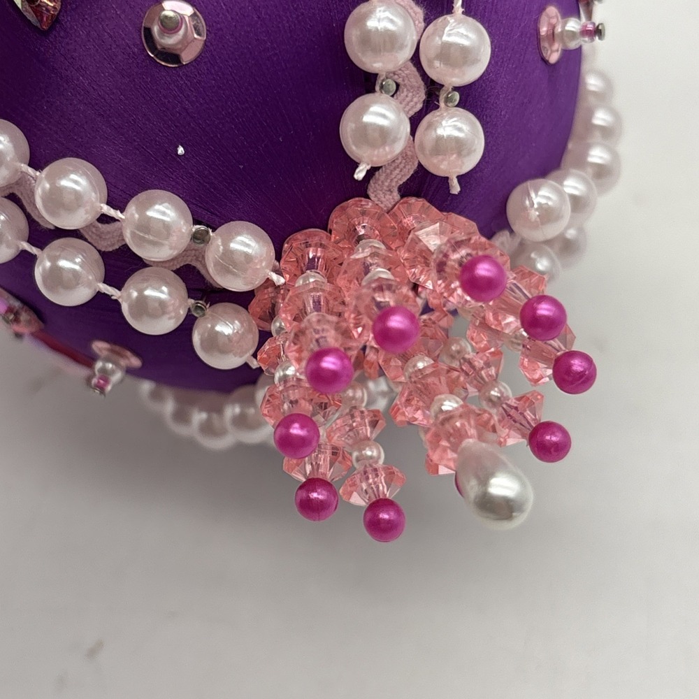 VINTAGE PUSH PIN ORNAMENT SEQUIN BEADED ORNATE CHRISTMAS TREE HANDMADE X3 Purple - Picture 15 of 16